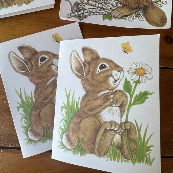 Vtg Blank Note Cards Lil Buddies 1979 Racoon Bunny Beaver 10 Ct Paper Ephemera - Picture 4 of 8